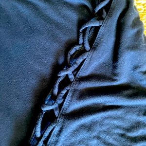 Navy blue long lattice sleeve cotton shirt